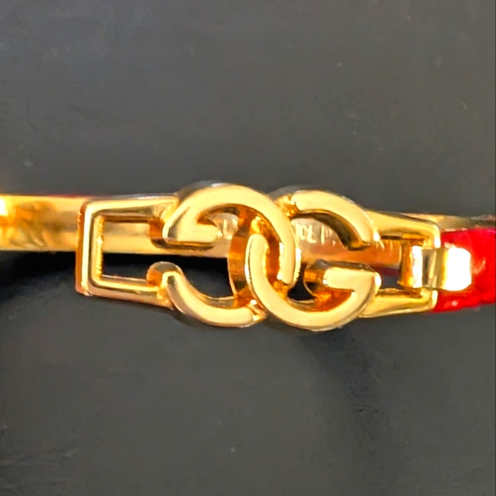 Gucci GG Vintage Bracelet – 1970s Red Water Snake & 24K Gold Plate